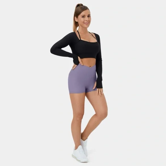 Halara Black Long Sleeve Crop Top Bra - Picture 7 of 11